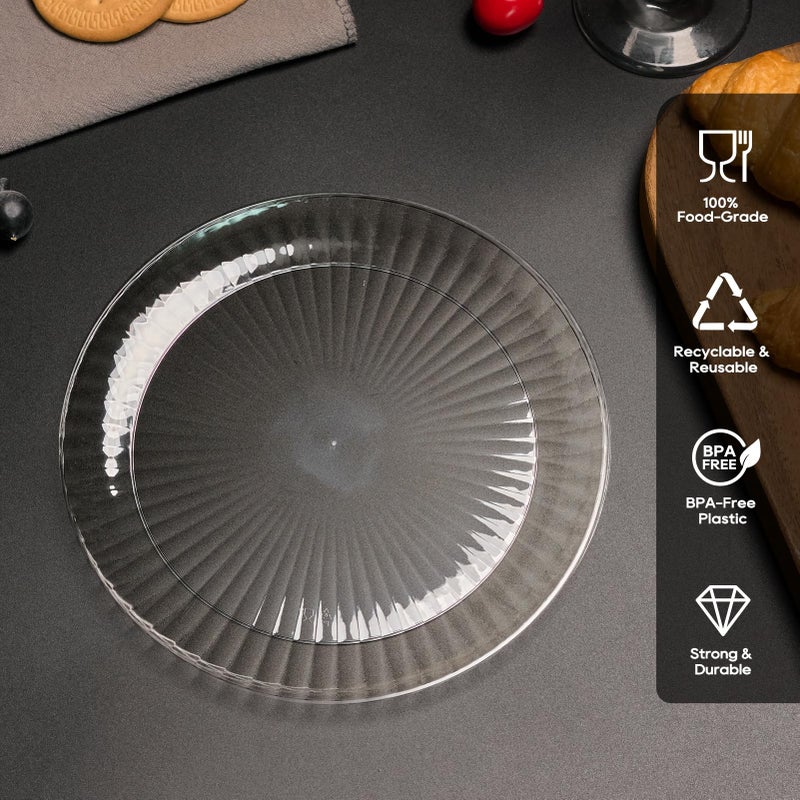 FOCUSLINE 100 Count Clear Plastic Plates 7 Inch  Disposable Heavy Duty Salad Dessert Plates- Premium Hard Plastic Plate Fancy Disposable Clear Plate for Weddings  Parties and Events - Image 5