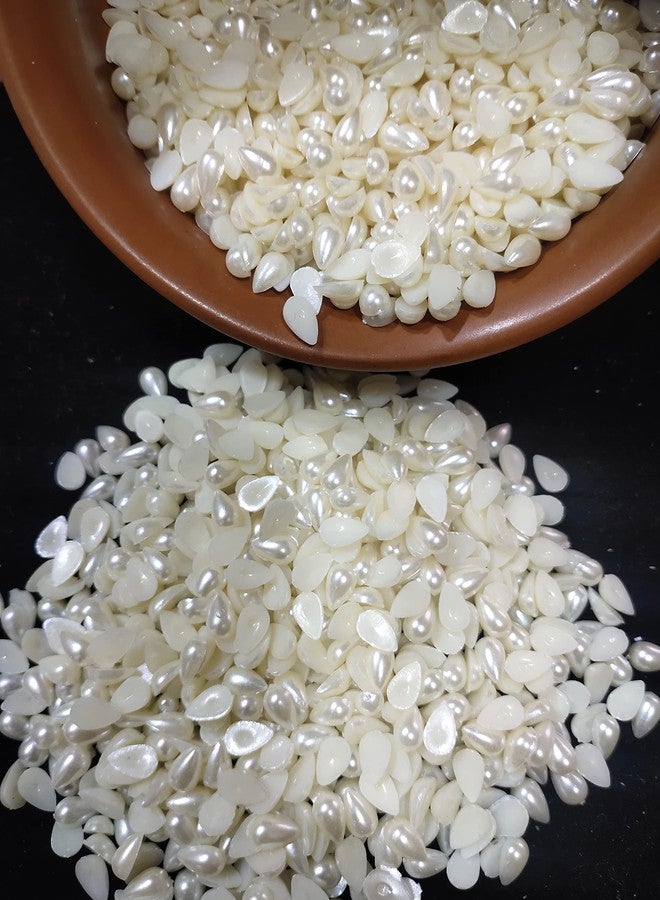 Unikart 8 * 5 Drop Shape Half Cut Pearls, Beads, Moti for Crafts, Jewellery Making, DIY Kit, Decoration, Aari/Maggam Embroidery Work Pack of 1500pcs with Fabric Glue - Image 2