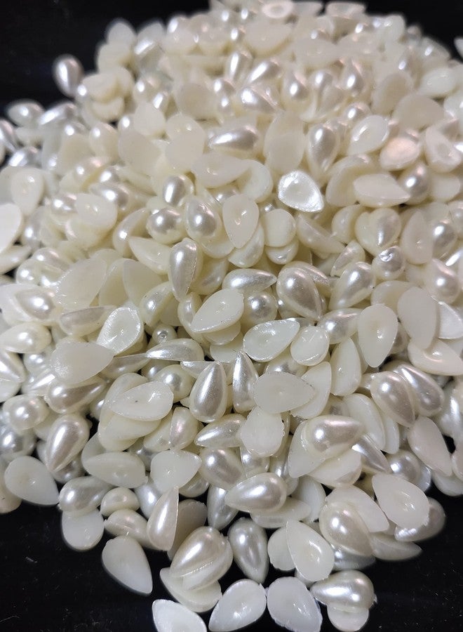 Unikart 8 * 5 Drop Shape Half Cut Pearls, Beads, Moti for Crafts, Jewellery Making, DIY Kit, Decoration, Aari/Maggam Embroidery Work Pack of 1500pcs with Fabric Glue - Image 1