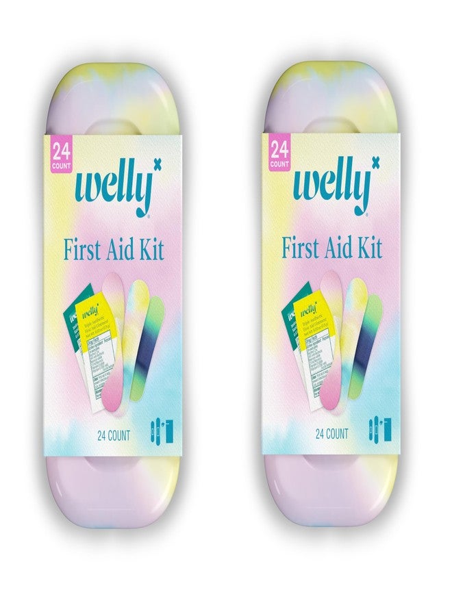 Welly Quick Fix Colorwash, On The Go First Aid Kit, Assorted Bandages, Ointments, and Hand Sanitizer, Tie Dye Patterns, 2 Pack - Image 1