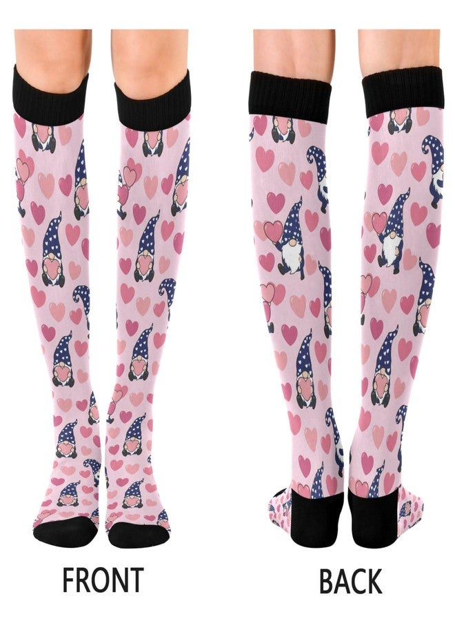 JUNZAN Gnomes Hearts Valentine Compression Socks for Women & Men Circulation Long Socks for Running Cycling Athletic Nurse - Image 2