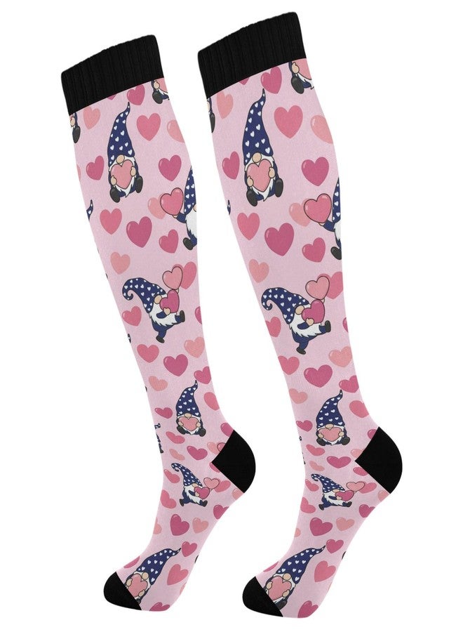 JUNZAN Gnomes Hearts Valentine Compression Socks for Women & Men Circulation Long Socks for Running Cycling Athletic Nurse - Image 1