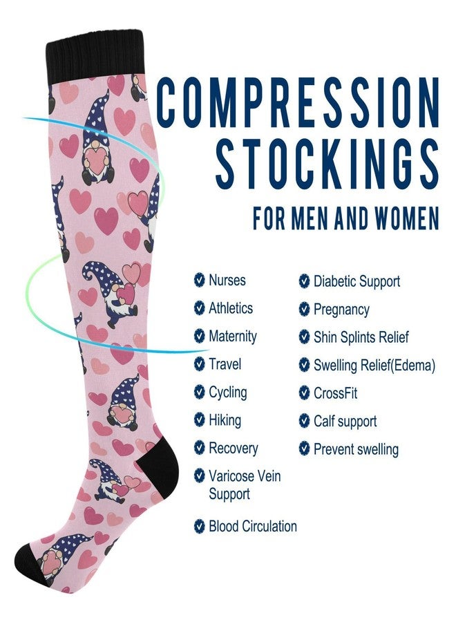JUNZAN Gnomes Hearts Valentine Compression Socks for Women & Men Circulation Long Socks for Running Cycling Athletic Nurse - Image 5