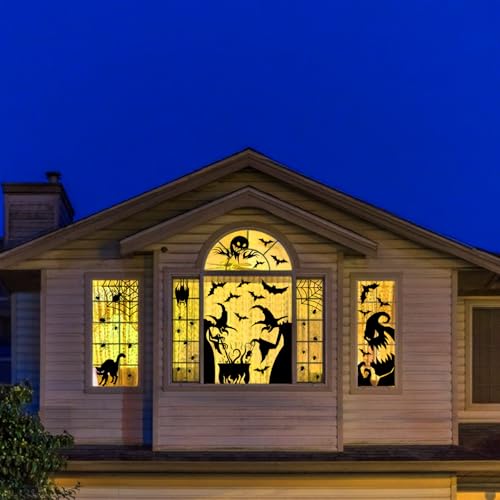 PPRAFDD Extra Large Halloween Window Clings Silhouette Decorations with Scary Witches Giant Spooky Monster Black Cat Bats Spiders Window Decals for Halloween Party 4 Sheets - Image 3