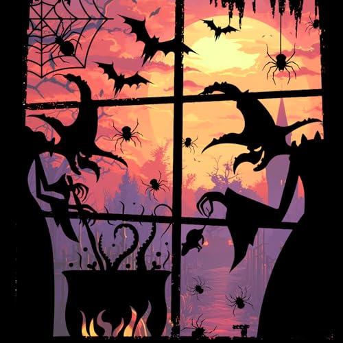 PPRAFDD Extra Large Halloween Window Clings Silhouette Decorations with Scary Witches Giant Spooky Monster Black Cat Bats Spiders Window Decals for Halloween Party 4 Sheets - Image 1