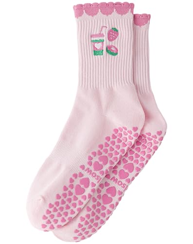 Yawlsow Cute Pilates Grip Socks (US, Alpha, One Size, Regular, Regular, 1 Pack-Strawberry) - Image 1