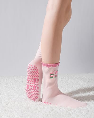 Yawlsow Cute Pilates Grip Socks (US, Alpha, One Size, Regular, Regular, 1 Pack-Strawberry) - Image 2