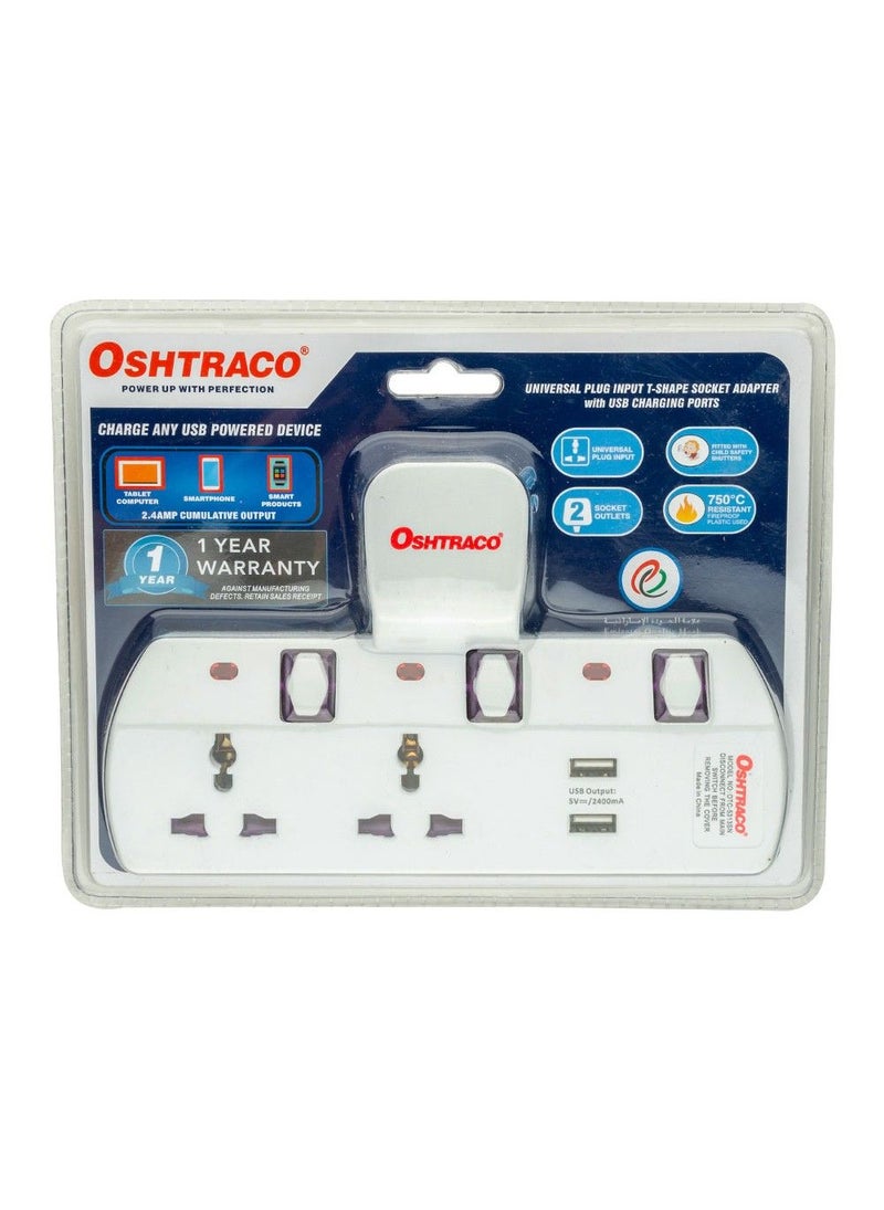 OSHTRACO أوشتركو 2 واي متعدد المآخذ مع 2 منفذ USB - Image 1