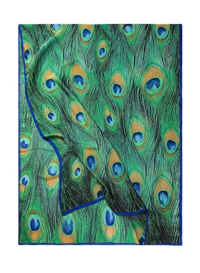 Caviotess Women Silk Scarf Long Large Peacock Feather Print Wrap Shawl Scarves Headscarf - Image 1