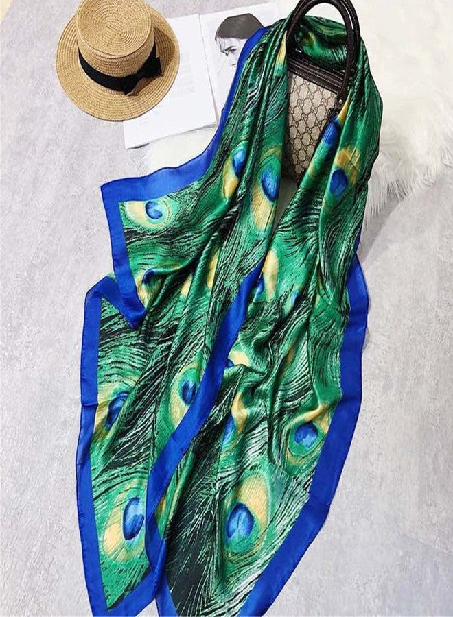 Caviotess Women Silk Scarf Long Large Peacock Feather Print Wrap Shawl Scarves Headscarf - Image 4