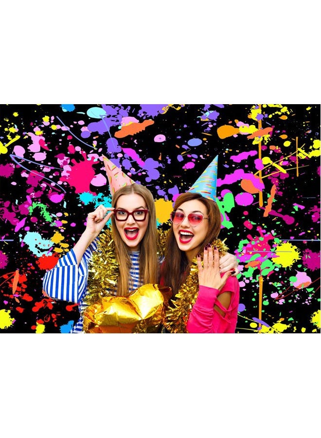 OUYIDA 7X5FT Neno Glow in The Dark Birthday Backdrops Colorful Graffiti Splash Paint Party Background Slime Happy Birthday Black Light Sleppover Party Decorations for Kids Birthday Banner CEM123B - Image 3