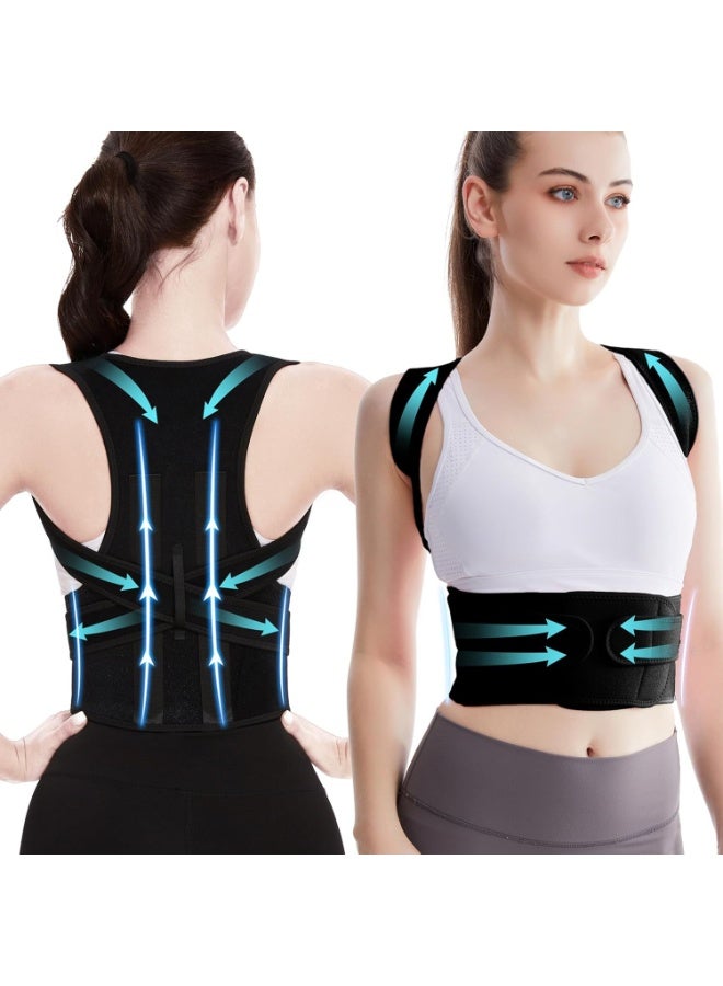 Back Brace Posture Corrector for Women & Men – Medium Upper Back Support Brace, Adjustable Spine Back Straightener, Thoracic Shoulder Support Belt for Posture Correction (Black, L) - Image 1