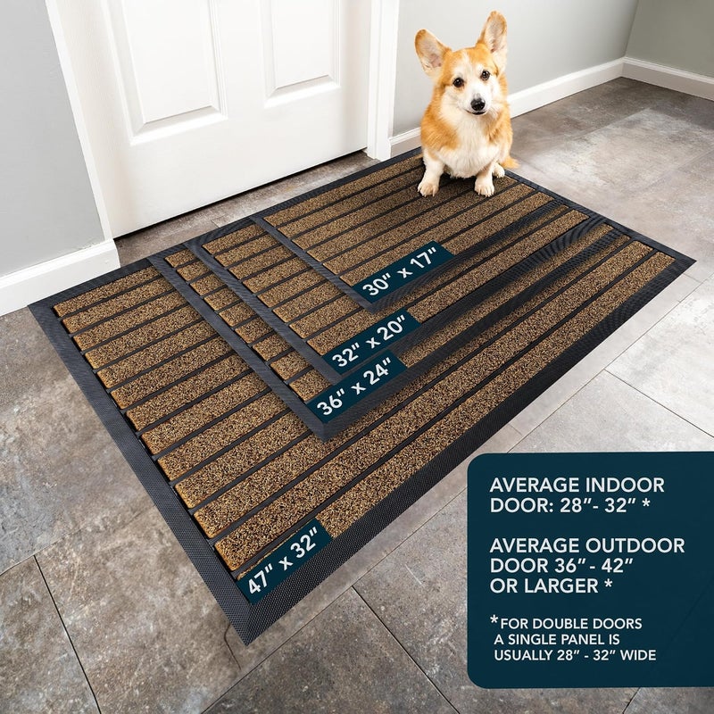 ubdyo 2 Pack Extra Durable Door Mat Outdoor Entrance - Muddy Dirt Trapping Outdoor Mats - Low Pile Front Door Mat Outside Entrance - Anti Slip Indoor Doormat - 30'' x 17'', Bright Brown - Image 2