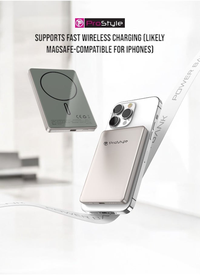 Prostyle - Power Bank Magsafe 5000 mAh Wireless Slim, 15W Portable Fast Charger, Dual Input&Output USB and Type C for iPhone 12-16 Series - Image 1