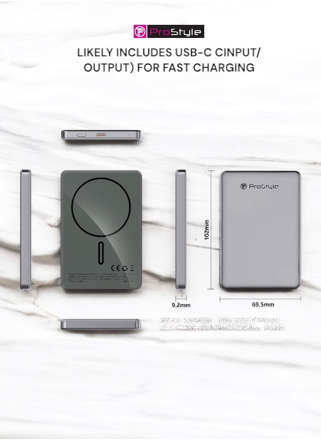 Prostyle - Power Bank Magsafe 5000 mAh Wireless Slim, 15W Portable Fast Charger, Dual Input&Output USB and Type C for iPhone 12-16 Series - Image 1