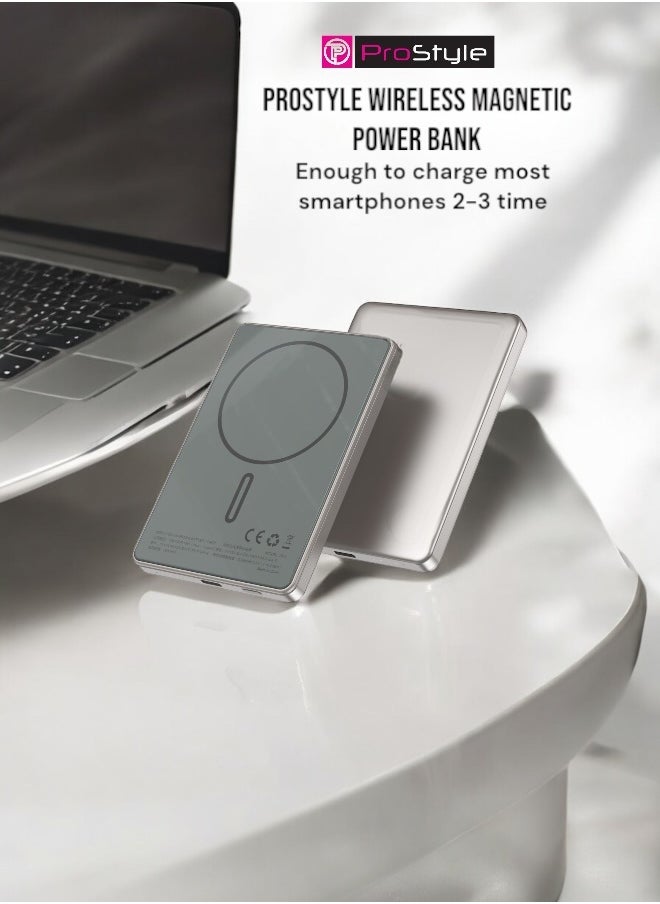 Prostyle - Power Bank Magsafe 5000 mAh Wireless Slim, 15W Portable Fast Charger, Dual Input&Output USB and Type C for iPhone 12-16 Series - Image 1