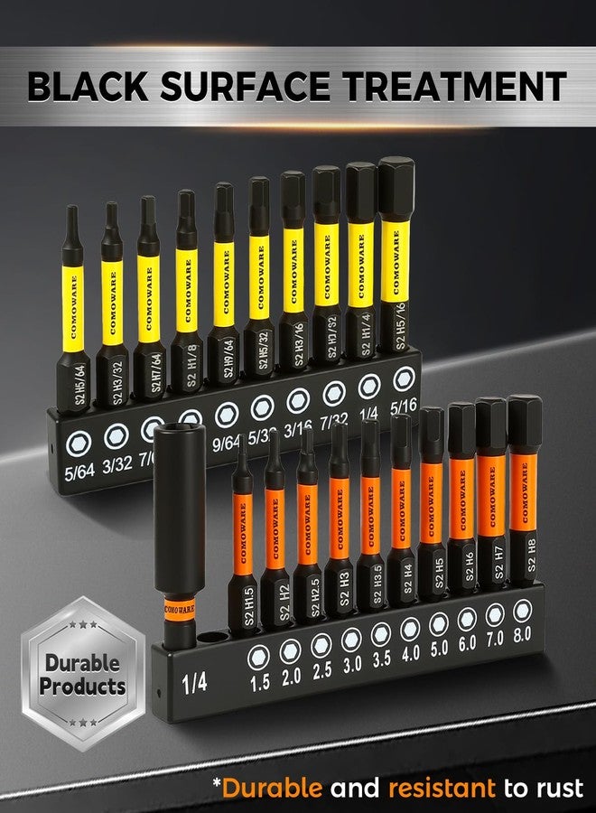 COMOWARE 21pcs Allen Wrench Drill Bits (Metric&SAE), S2 Steel 1/4" Hex Bit Set, CNC Tip Screwdriver Bits, 2" Length Magnetic Drill Bit, Impact Hex Bitss Set for Electronic Devices Disassembly - Image 5