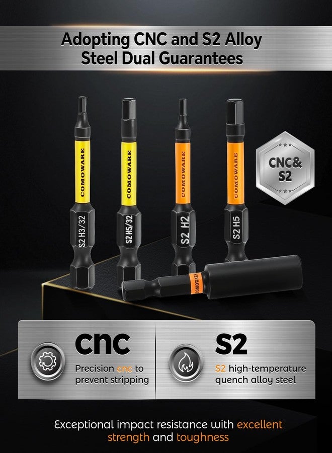 COMOWARE 21pcs Allen Wrench Drill Bits (Metric&SAE), S2 Steel 1/4" Hex Bit Set, CNC Tip Screwdriver Bits, 2" Length Magnetic Drill Bit, Impact Hex Bitss Set for Electronic Devices Disassembly - Image 3