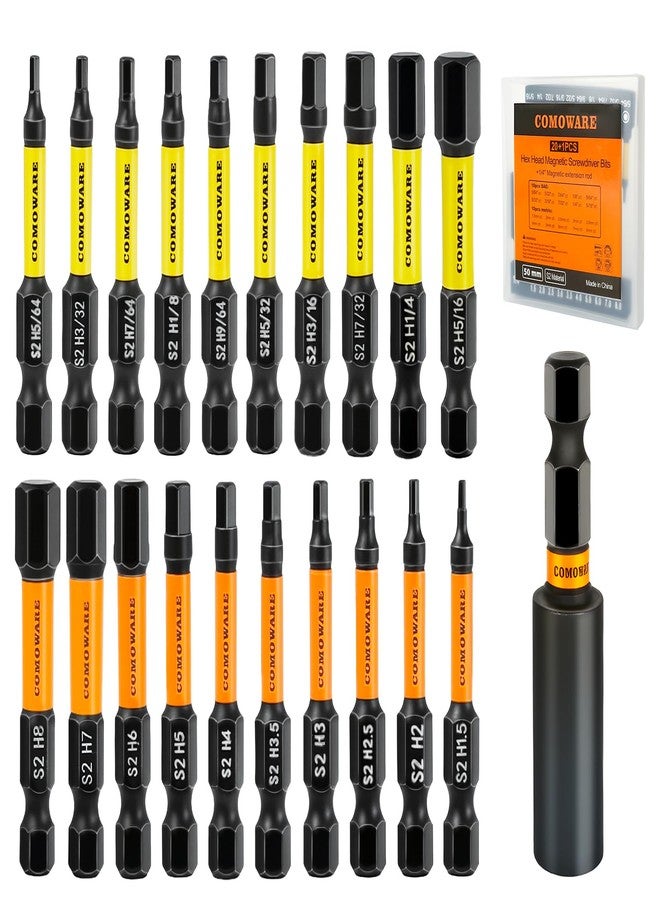COMOWARE 21pcs Allen Wrench Drill Bits (Metric&SAE), S2 Steel 1/4" Hex Bit Set, CNC Tip Screwdriver Bits, 2" Length Magnetic Drill Bit, Impact Hex Bitss Set for Electronic Devices Disassembly - Image 1