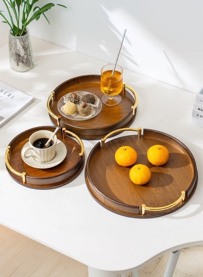 WALALLA 3PCS Bamboo Serving Tray with Handles, Round Decorative Coffee Table Tray for Ottoman, Food Serving Trays for Use in Bedroom Living Room Kitchen Outdoor Scenarios - Image 1