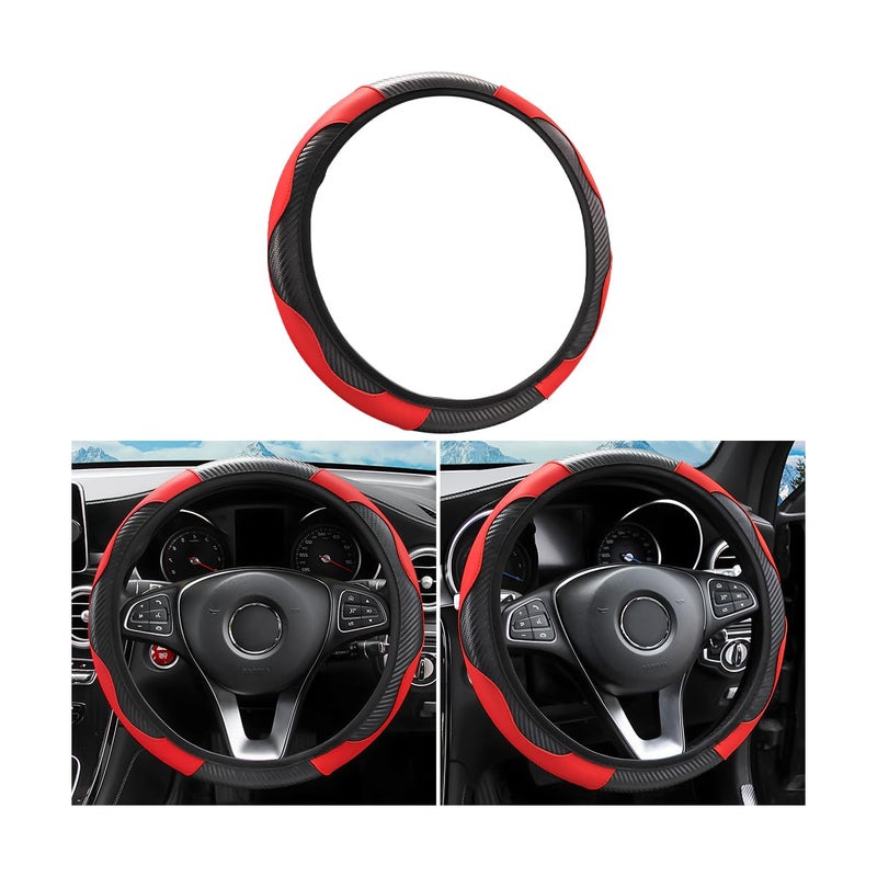 Car Steering Wheel Cover Universal Microfiber PU Leather Elastic 15 inch Stitching Color AntiSlip Steering Wheel Protector Car Interior Protection Accessories for Men Women BlackRed