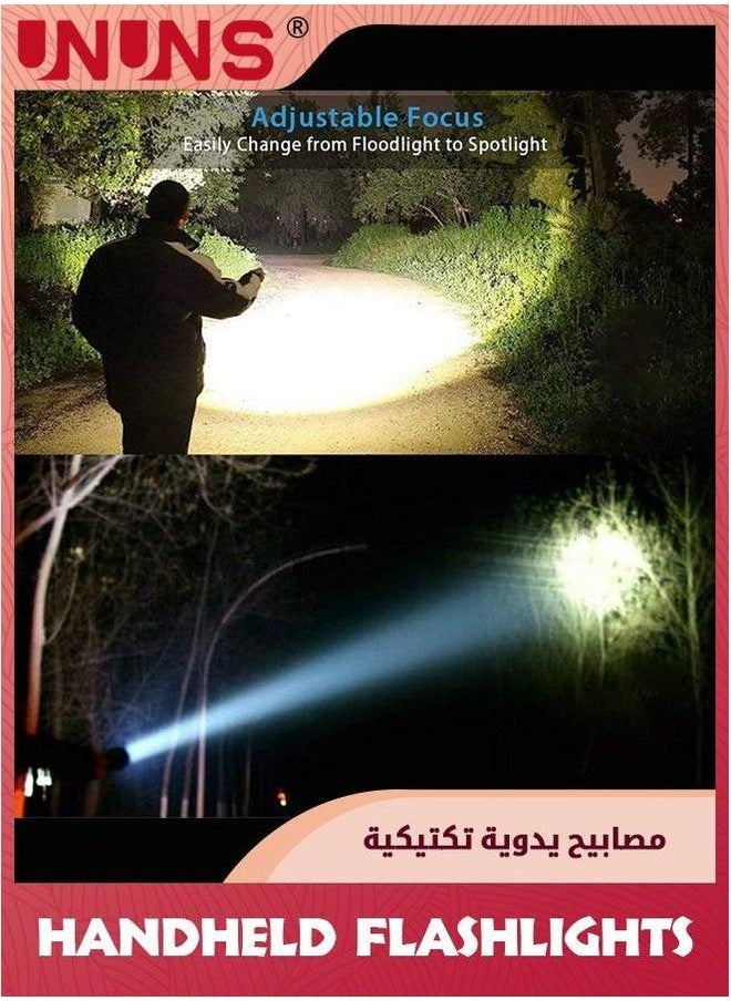 UNUNS Flashlight 2 Pack,Rechargeable Magnetic LED Flashlight,Super Bright Tactical With Cob Sidelight,Zoomable Flashlight,Portable Handheld Flashlamp,4 Modes,Waterproof Emergency Flash Light  - Image 4