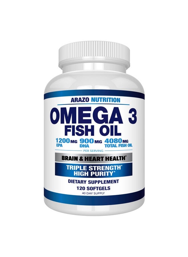 Arazo Nutrition - Omega 3 Fish Oil 4080Mg High Epa 1200Mg + Dha 900Mg Triple Strength Burpless Softgels (120 Soft Gels) - Image 1