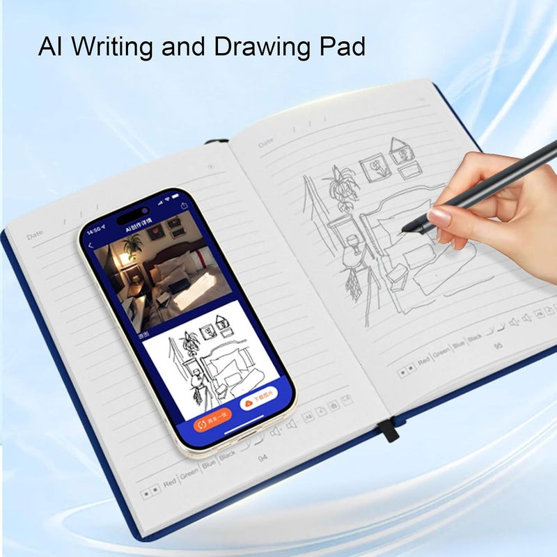 Zunate Digital Drawing Notebook,Smart Digital Pen,AI Drawing,Sync Paper Screen,Sound,Record Share Real Time, Export PDF Image,Offline Storage (Linen Texture Blue) - Image 4