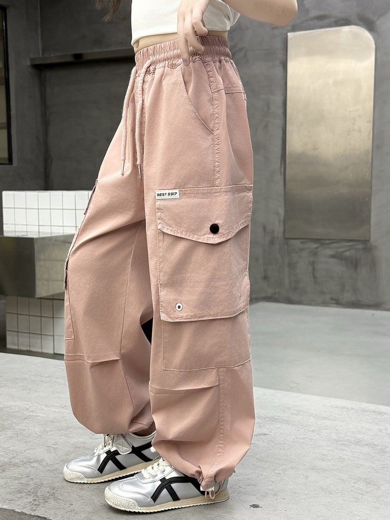 L-19-0062 Big Kidsren'S Elastic Quick-Drying Breathable Cargo Pants For Boys And Girls Category A Thin Kidsren'S 2025 Spring And Style - Image 2