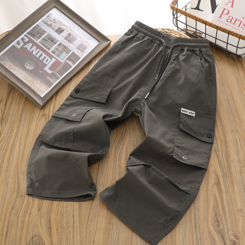 L-19-0062 Big Kidsren'S Elastic Quick-Drying Breathable Cargo Pants For Boys And Girls Category A Thin Kidsren'S 2025 Spring And Style - Image 1