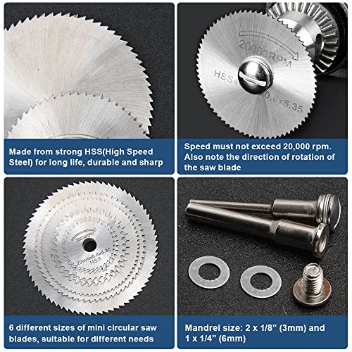 FOTYBEI Drill Saw Blades for Dremel Rotary Tool 6Pcs HSS Saw Disc Wheel Cutting Blades with 2Pcs 1/8" Round Shank,1Pcs 1/4" Round Shank for Wood Plastic Aluminum Cutting(One Screwdriver) - Image 3