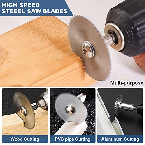 FOTYBEI Drill Saw Blades for Dremel Rotary Tool 6Pcs HSS Saw Disc Wheel Cutting Blades with 2Pcs 1/8" Round Shank,1Pcs 1/4" Round Shank for Wood Plastic Aluminum Cutting(One Screwdriver) - Image 2