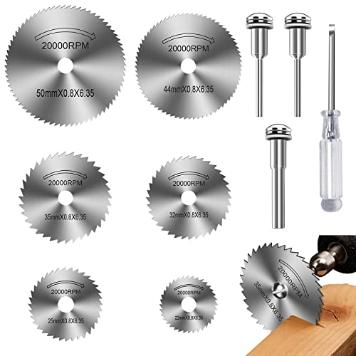 FOTYBEI Drill Saw Blades for Dremel Rotary Tool 6Pcs HSS Saw Disc Wheel Cutting Blades with 2Pcs 1/8" Round Shank,1Pcs 1/4" Round Shank for Wood Plastic Aluminum Cutting(One Screwdriver) - Image 1