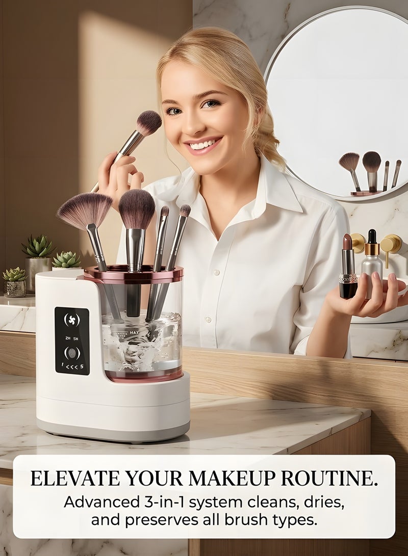 بيوينتي ماكينة تنظيف فرش المكياج الكهربائية 3 في 1   جهاز تنظيف وتجفيف فرش المكياج مع حامل للتجفيف   أداة تنظيف أوتوماتيكية لفرش التجميل تعمل باليو إس بي   مناسب لتنظيف جميع أحجام فرش التجميل الأساسية - Image 5