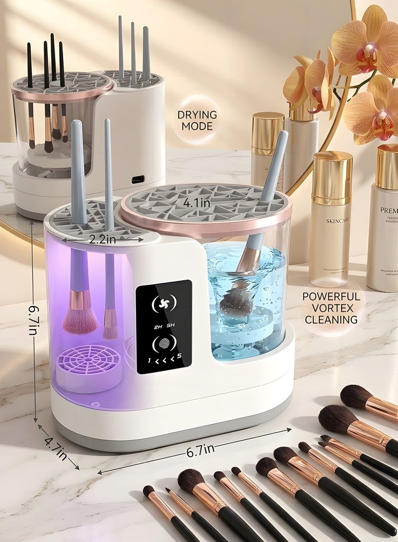 بيوينتي ماكينة تنظيف فرش المكياج الكهربائية 3 في 1   جهاز تنظيف وتجفيف فرش المكياج مع حامل للتجفيف   أداة تنظيف أوتوماتيكية لفرش التجميل تعمل باليو إس بي   مناسب لتنظيف جميع أحجام فرش التجميل الأساسية - Image 2