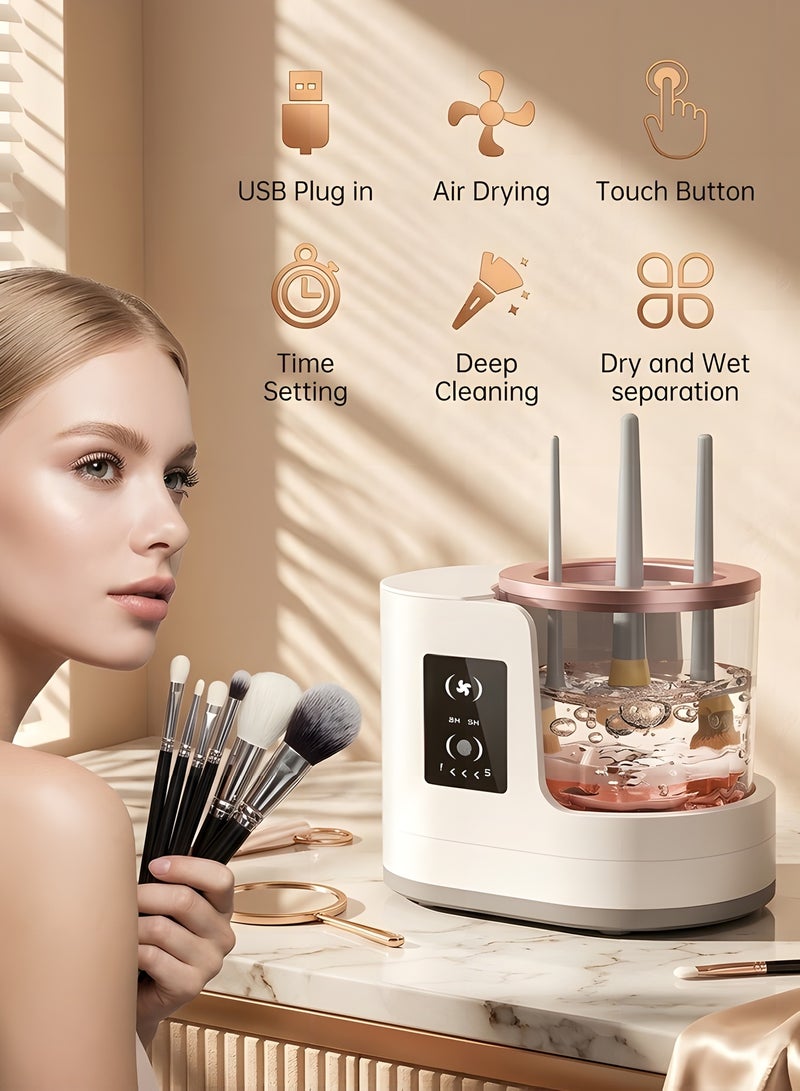 بيوينتي ماكينة تنظيف فرش المكياج الكهربائية 3 في 1   جهاز تنظيف وتجفيف فرش المكياج مع حامل للتجفيف   أداة تنظيف أوتوماتيكية لفرش التجميل تعمل باليو إس بي   مناسب لتنظيف جميع أحجام فرش التجميل الأساسية - Image 4