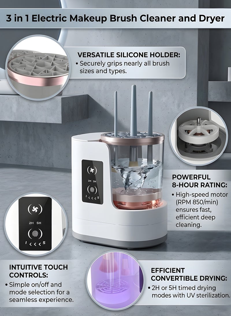 بيوينتي ماكينة تنظيف فرش المكياج الكهربائية 3 في 1   جهاز تنظيف وتجفيف فرش المكياج مع حامل للتجفيف   أداة تنظيف أوتوماتيكية لفرش التجميل تعمل باليو إس بي   مناسب لتنظيف جميع أحجام فرش التجميل الأساسية - Image 3