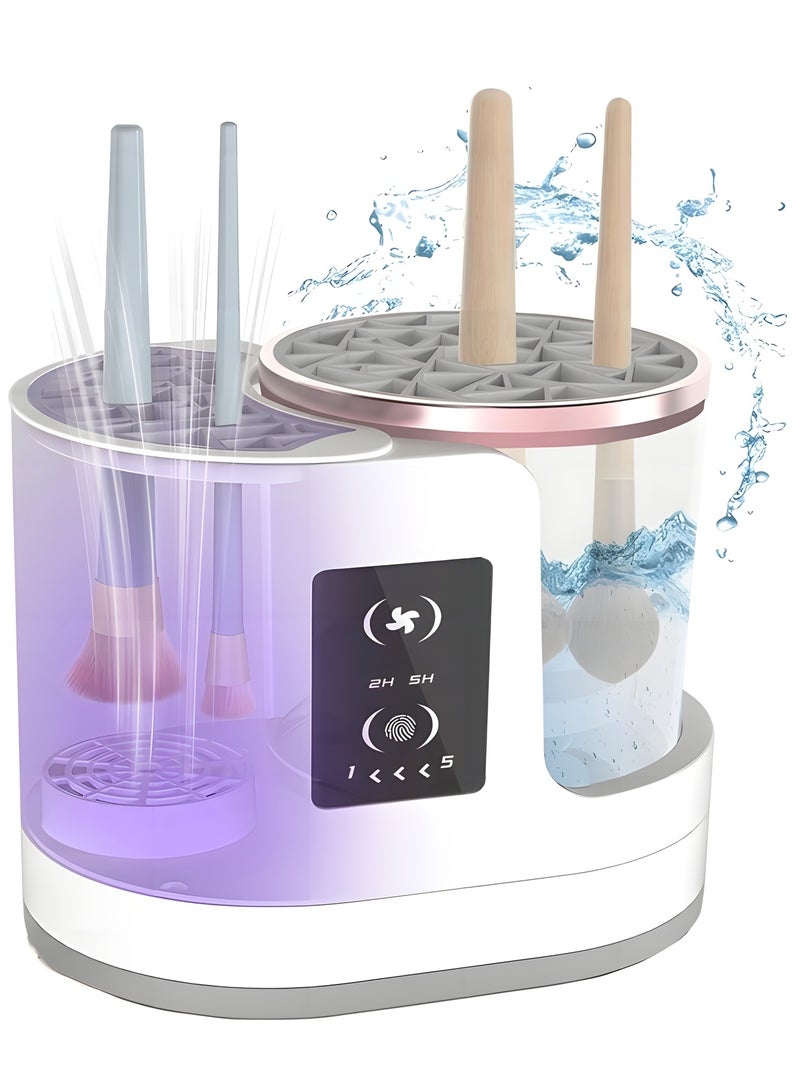 بيوينتي ماكينة تنظيف فرش المكياج الكهربائية 3 في 1   جهاز تنظيف وتجفيف فرش المكياج مع حامل للتجفيف   أداة تنظيف أوتوماتيكية لفرش التجميل تعمل باليو إس بي   مناسب لتنظيف جميع أحجام فرش التجميل الأساسية - Image 1