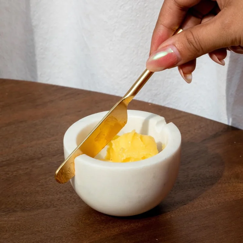 Muun Home Handcrafted White Marble Butter Dish with Stainless Steel Knife | Premium Butter Server for Kitchen, Breakfast Table & Dining | Elegant Marble Serveware