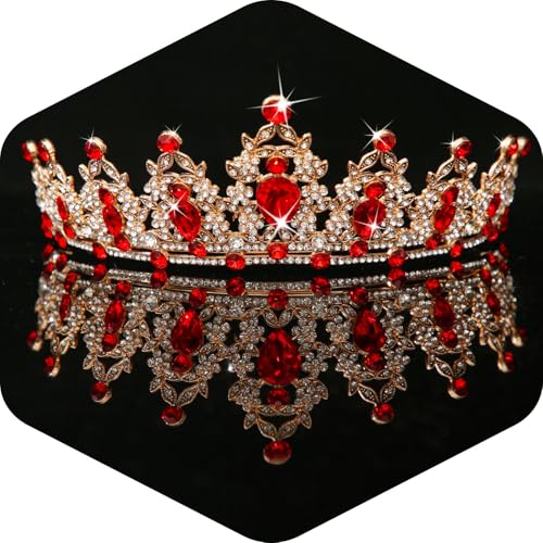 Kamirola Queen Crown and Tiaras Princess Crown for Women and Girls Crystal Headbands for Bridal, Princess for Wedding and Party 01 (Gold Red) - Image 1
