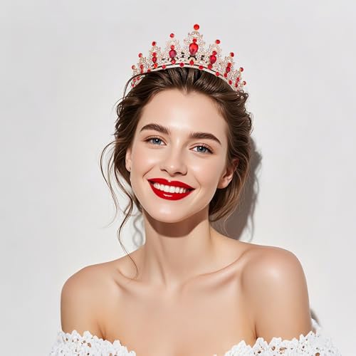 Kamirola Queen Crown and Tiaras Princess Crown for Women and Girls Crystal Headbands for Bridal, Princess for Wedding and Party 01 (Gold Red) - Image 4