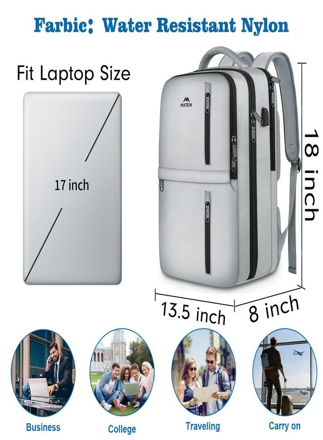 MATEIN Travel Backpack for Women & Men, Airline Approved Carry on Backpack for Airplanes with Shoe Compartment, Large Personal Item Travel Bag fits 17" Laptop, Water Resistant Weekender Daypack, Gray - Image 2