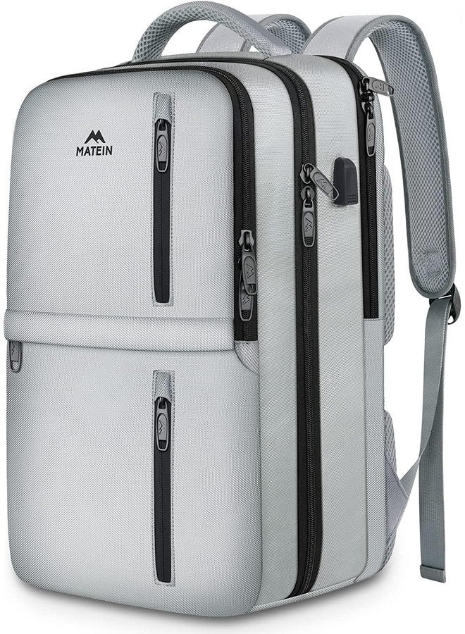 MATEIN Travel Backpack for Women & Men, Airline Approved Carry on Backpack for Airplanes with Shoe Compartment, Large Personal Item Travel Bag fits 17" Laptop, Water Resistant Weekender Daypack, Gray - Image 1