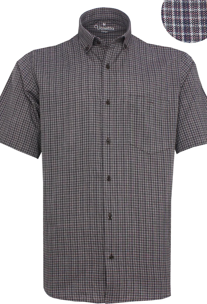 Varetta Men's Burgundy Plum Short Sleeved Classic Cut Collar Buttoned One Pocket Shirt