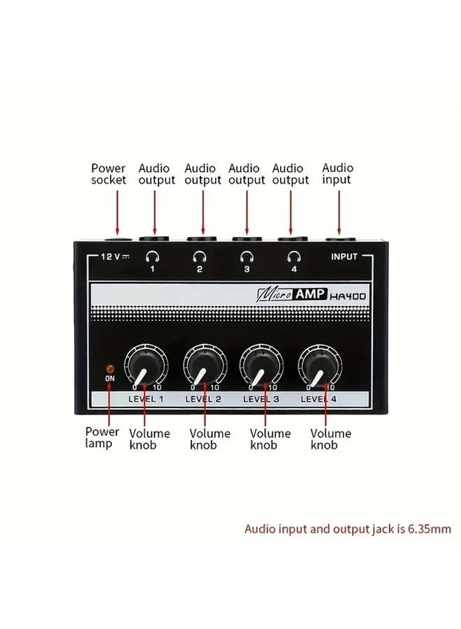 Aroma HA400 Ultra Low Noise 4 Channel Headphone Amplifier Black Iron Compact - Image 4