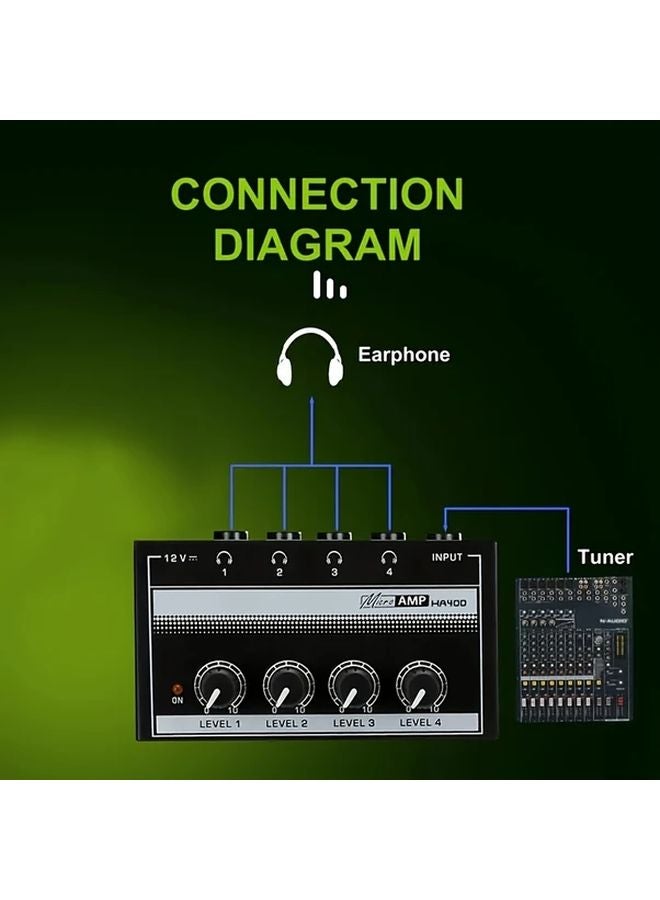 Aroma HA400 Ultra Low Noise 4 Channel Headphone Amplifier Black Iron Compact - Image 5