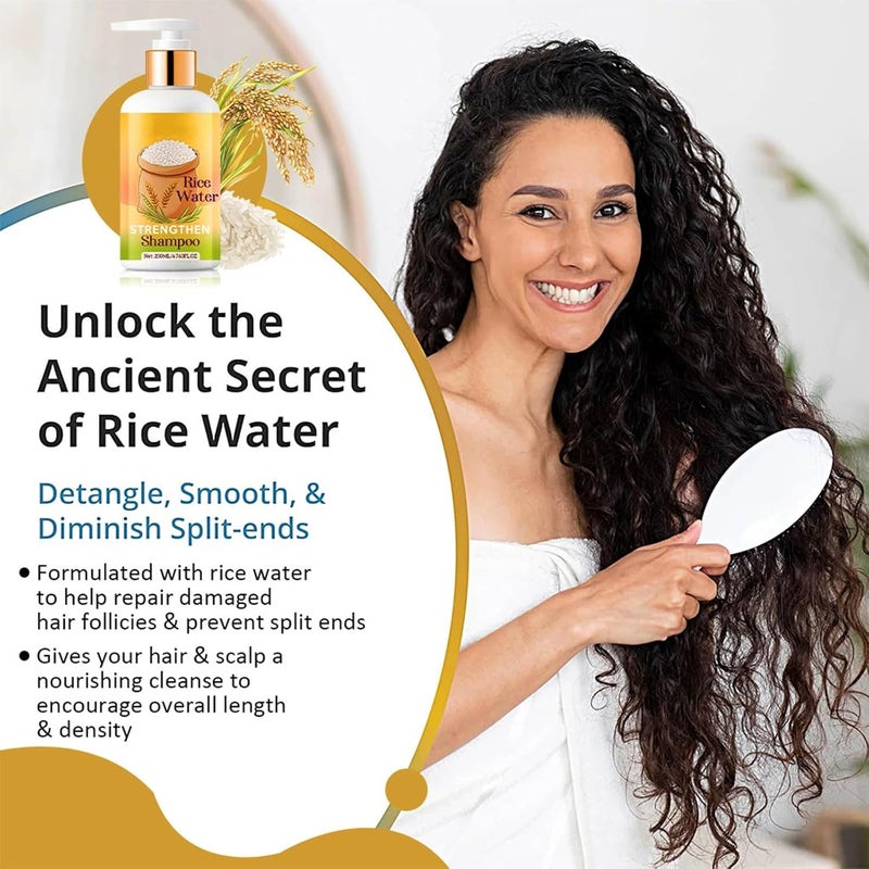 Protective coating Rice Water Shampoo, Moisturizing Hair Shampoo for Repairs Dry, Damaged Hair, Adds Shine, Softness & Volume, Reduces Breakage & Frizz, Strengthening & Detangling Formula For All Hairs Types 7.05oz Fine polished finish - Image 4