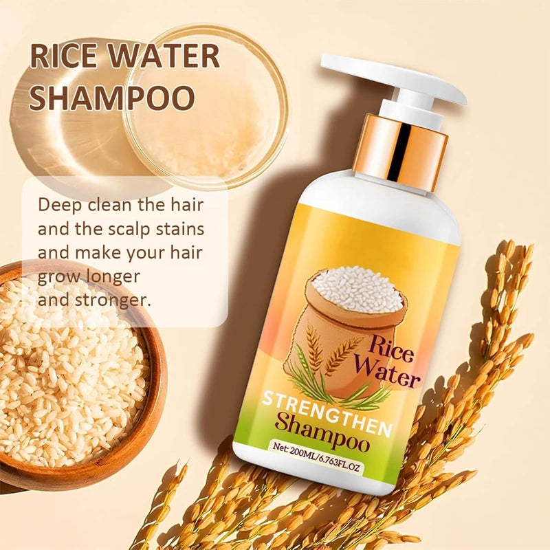 Protective coating Rice Water Shampoo, Moisturizing Hair Shampoo for Repairs Dry, Damaged Hair, Adds Shine, Softness & Volume, Reduces Breakage & Frizz, Strengthening & Detangling Formula For All Hairs Types 7.05oz Fine polished finish - Image 3