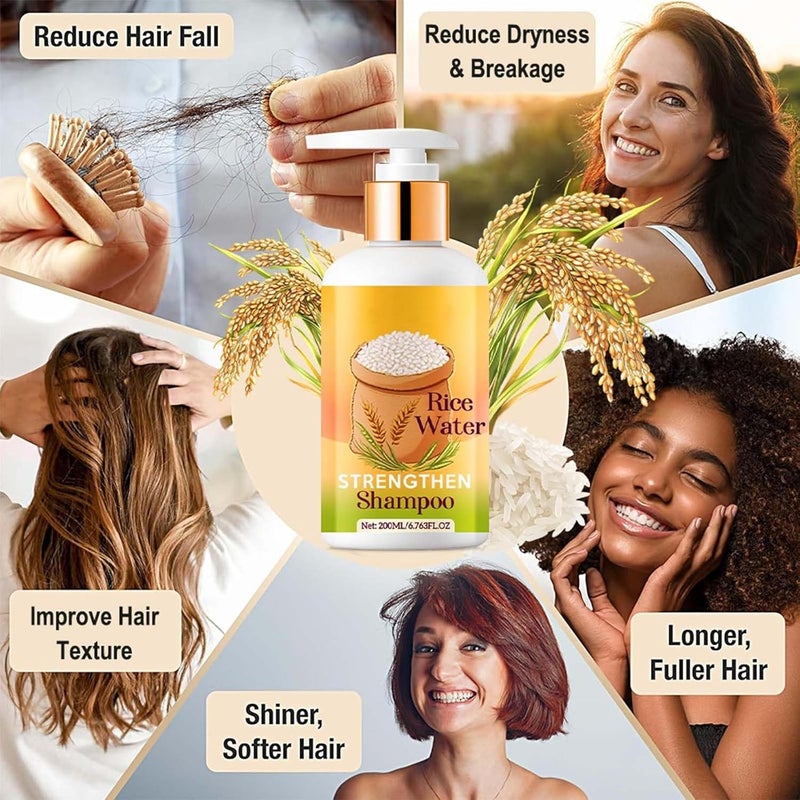 Protective coating Rice Water Shampoo, Moisturizing Hair Shampoo for Repairs Dry, Damaged Hair, Adds Shine, Softness & Volume, Reduces Breakage & Frizz, Strengthening & Detangling Formula For All Hairs Types 7.05oz Fine polished finish - Image 5