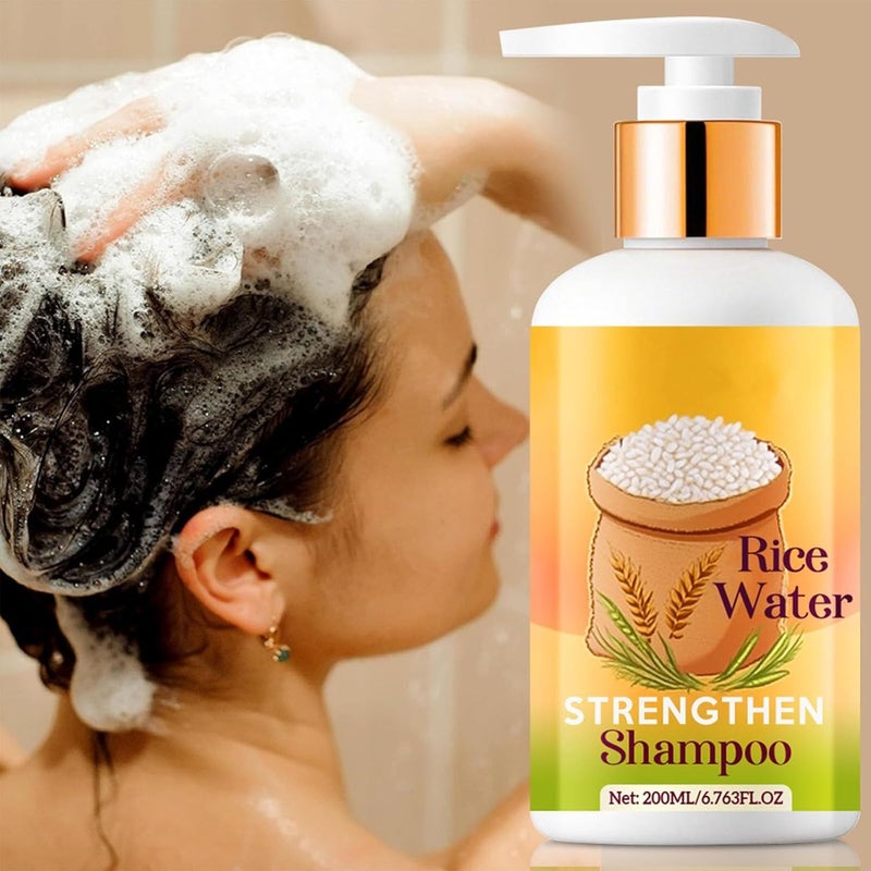 Protective coating Rice Water Shampoo, Moisturizing Hair Shampoo for Repairs Dry, Damaged Hair, Adds Shine, Softness & Volume, Reduces Breakage & Frizz, Strengthening & Detangling Formula For All Hairs Types 7.05oz Fine polished finish - Image 2